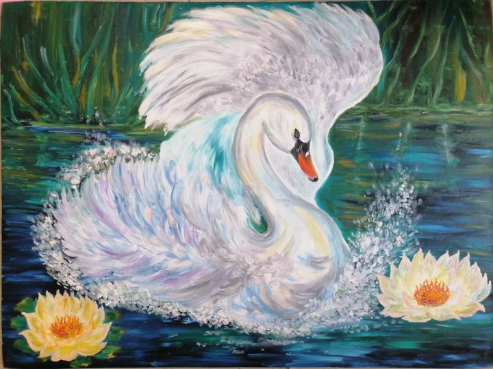 "White swan..Белый л…" başlıklı Tablo Svetlana Sklyar tarafından, Orijinal sanat, Petrol Ahşap Sedye çerçevesi üzerine monte…