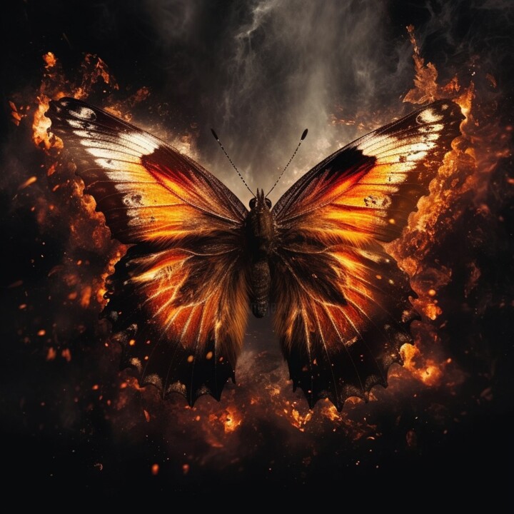 Digital Arts titled "Butterfly in fire 2" by Swannai, Original Artwork, AI generated image