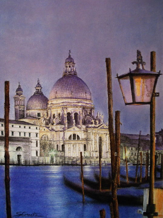 Peinture intitulée "Nuit vénitienne" par Sylvie Geneste, Œuvre d'art originale, Pastel