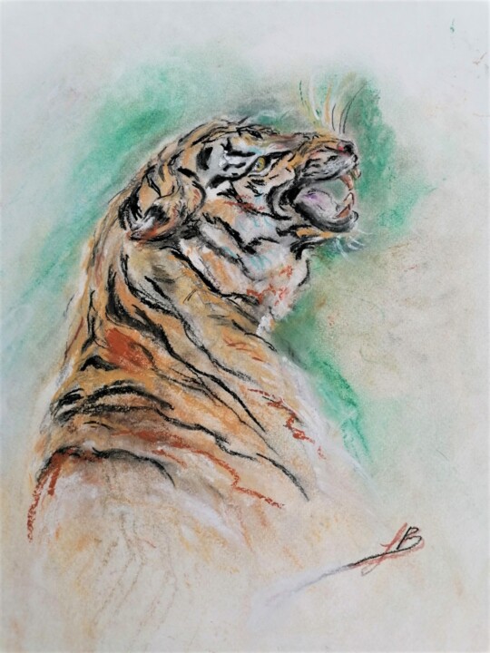 Dibujo titulada "LA RAGE DU TIGRE" por Sylvie Bayle, Obra de arte original, Carbón