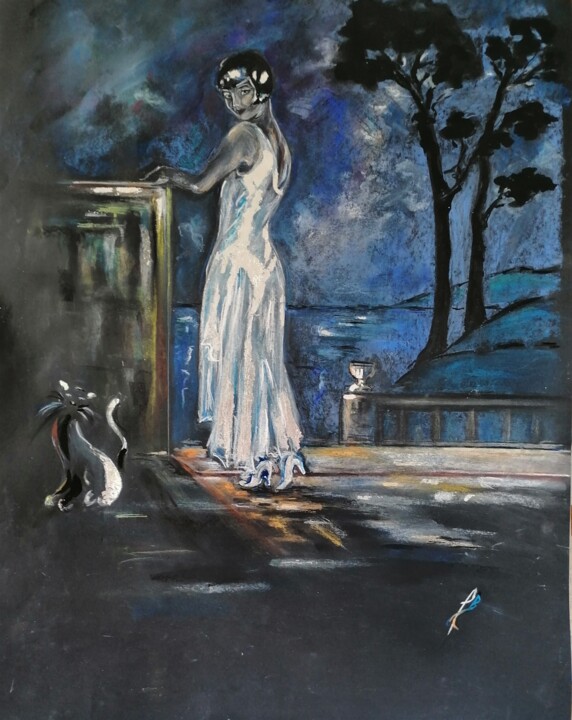 Desenho intitulada "Nocturne" por Sylvie Bayle, Obras de arte originais, Pastel Montado em Cartão