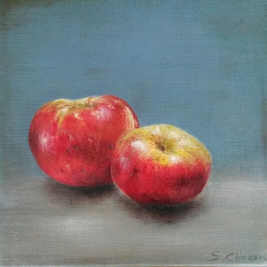 Painting titled "pommes rouges" by Sylvie Chacon, Original Artwork
