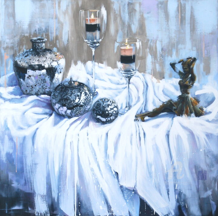 Картина под названием "Composition à la da…" - Sylvie Julkowski-Egard, Подлинное произведение искусства, Масло Установлен на…