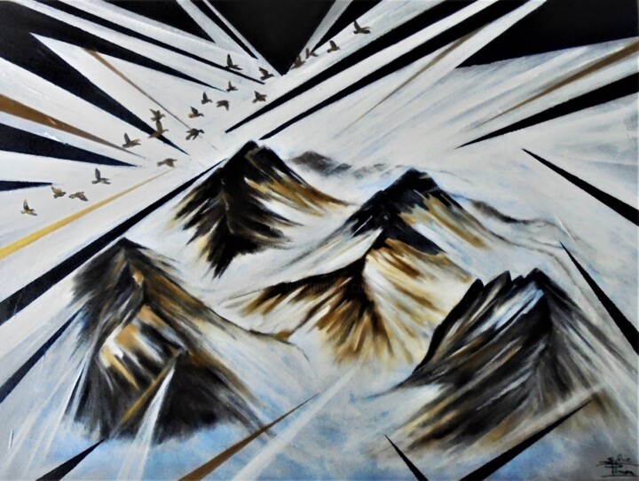 Malerei mit dem Titel "ivresse des sommets" von Sylvie Pinon, Original-Kunstwerk, Acryl Auf Keilrahmen aus Holz montiert