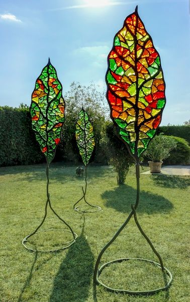 Sculpture intitulée "tryptique-feuilles-…" par Sylvie Rebiffe, Œuvre d'art originale