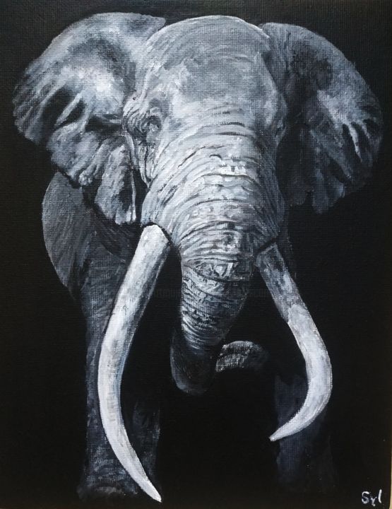 Pittura intitolato "L'emblème d'Afrique" da Sylvie Lescan, Opera d'arte originale, Acrilico Montato su Cartone