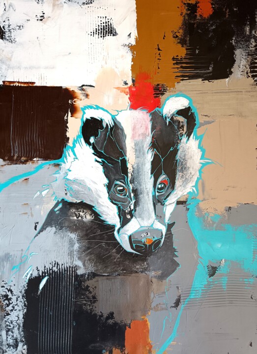 제목이 "Badger"인 미술작품 Sylwia Wenska로, 원작, 아크릴 나무 들것 프레임에 장착됨