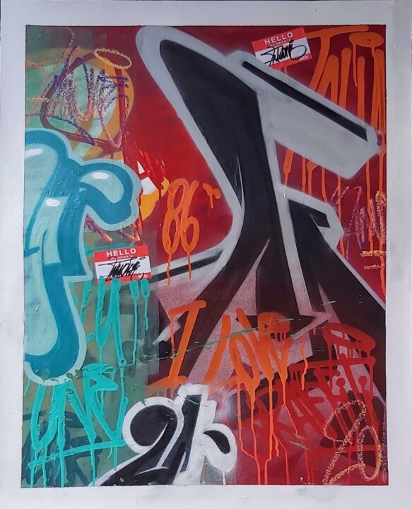 Картина под названием "Tags" - Talu, Подлинное произведение искусства, Рисунок распылителем краски