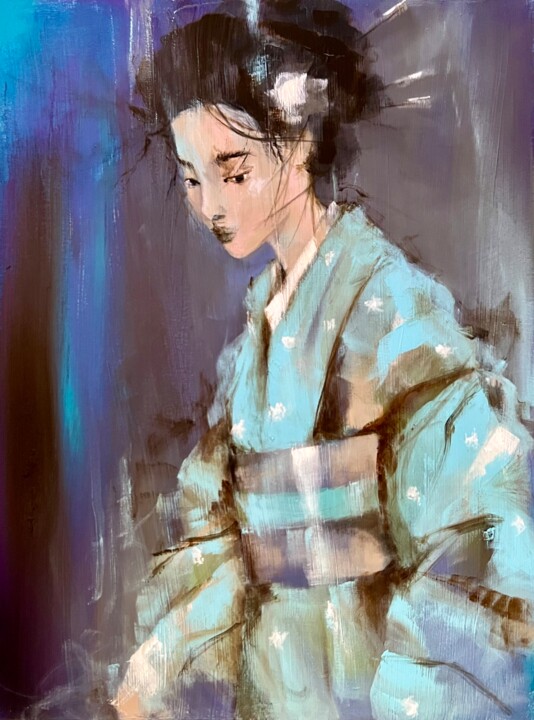 Affiche Japonaise et Impression de Geisha avec Chat pour Décoration de  Maison, Peinture sur Toile Kimono