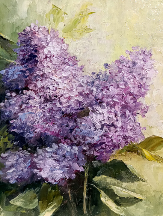 绘画 标题为“Lilac branch Floral…” 由Tamara Rozinskay, 原创艺术品, 油 安装在纸板上