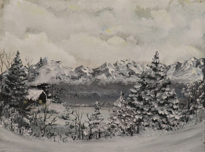 Ζωγραφική με τίτλο "MatSu Snow" από Tammy Gauthreaux, Αυθεντικά έργα τέχνης, Ακρυλικό Τοποθετήθηκε στο Ξύλινο φορείο σκελετό