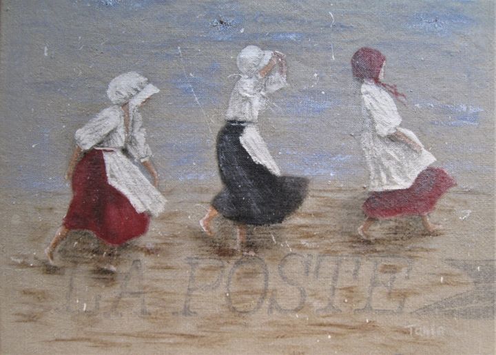 Peinture intitulée "Trois filles sur la…" par Tania Ohse, Œuvre d'art originale, Acrylique