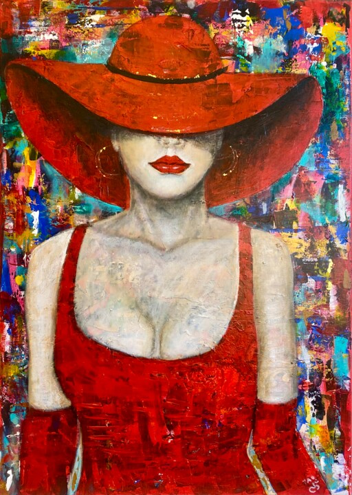 绘画 标题为“Lady in red 3” 由Tanja Olsson, 原创艺术品, 丙烯