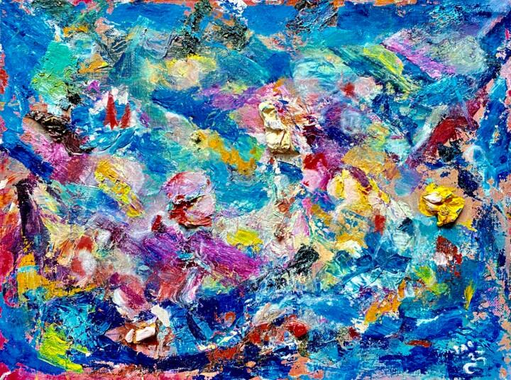 제목이 "Abstract blue"인 미술작품 Tanja Olsson로, 원작, 기름 나무 들것 프레임에 장착됨