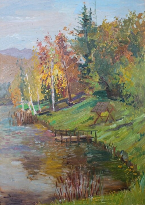Pittura intitolato "The lake" da Tatiana Gliadchenko, Opera d'arte originale, Olio