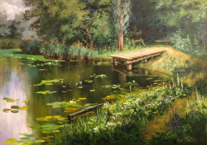 Painting titled "Старый пруд" by Tatiana Rykova (Rosa), Original Artwork, Oil