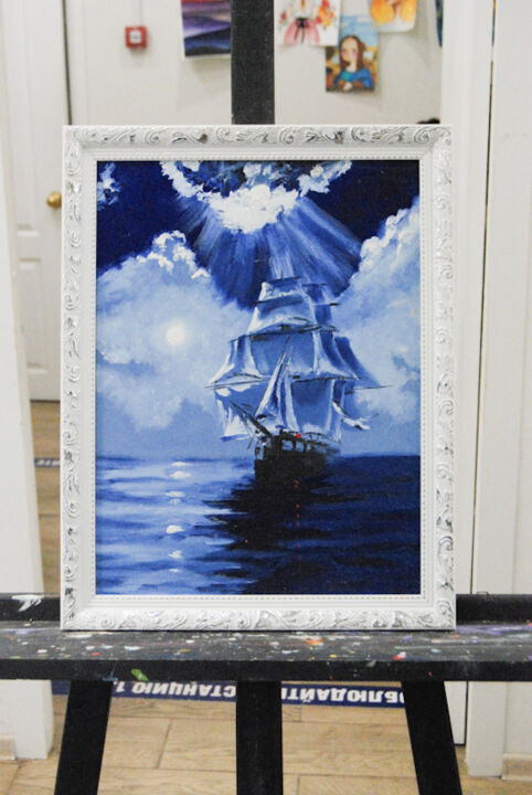 Pintura titulada "Boat pirate sea oil…" por Tata Vo, Obra de arte original, Oleo