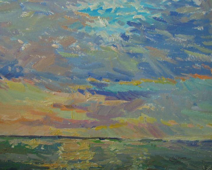 Painting titled ""Morning by the sea…" by Tatiana Didenko, Original Artwork, Oil