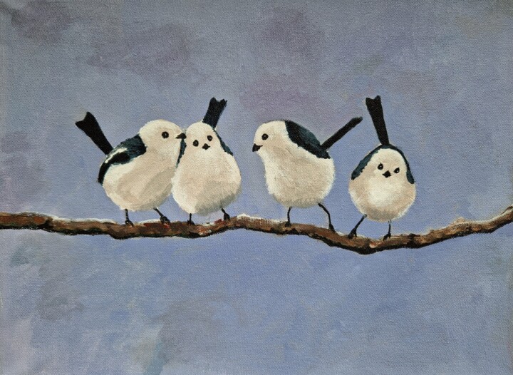 Painting titled "Funny birds" by Tatiana Karchevskaya, Original Artwork, Acrylic