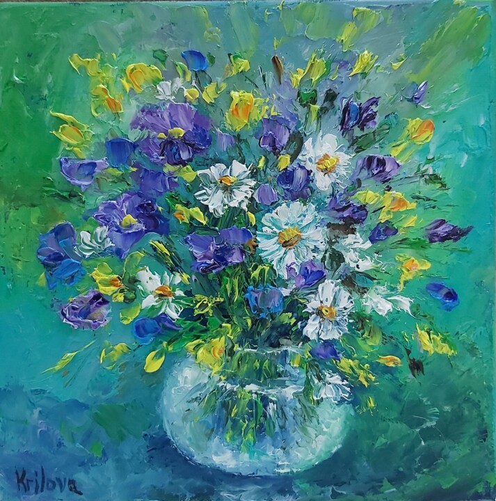 Peinture intitulée "Mini painting Blue…" par Tatiana Krilova, Œuvre d'art originale, Huile