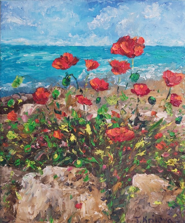 Pintura titulada "Poppies on the seas…" por Tatiana Krilova, Obra de arte original, Oleo