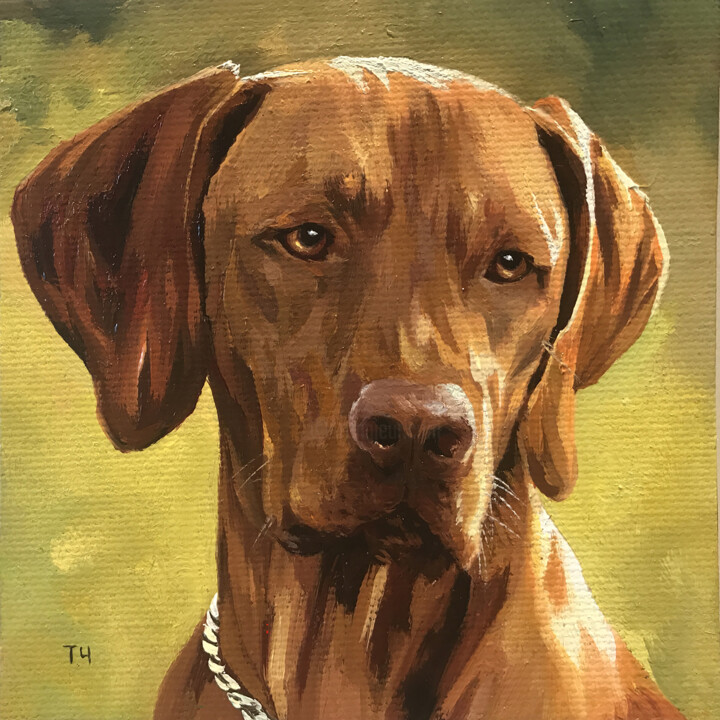 Картина под названием "Miniature "Vizsla"" - Tatjana Cechun, Подлинное произведение искусства, Масло