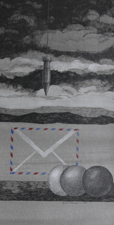 Rysunek zatytułowany „Lot mit drei Kugeln” autorstwa Tatjana M. Pankau, Oryginalna praca, Atrament