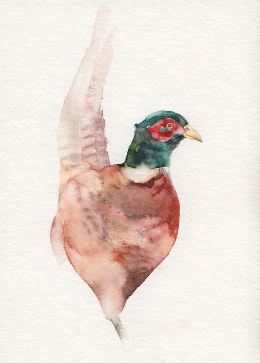 Malerei mit dem Titel "Fasan, Vogel Malere…" von Delicate Aesthetic, Original-Kunstwerk, Aquarell