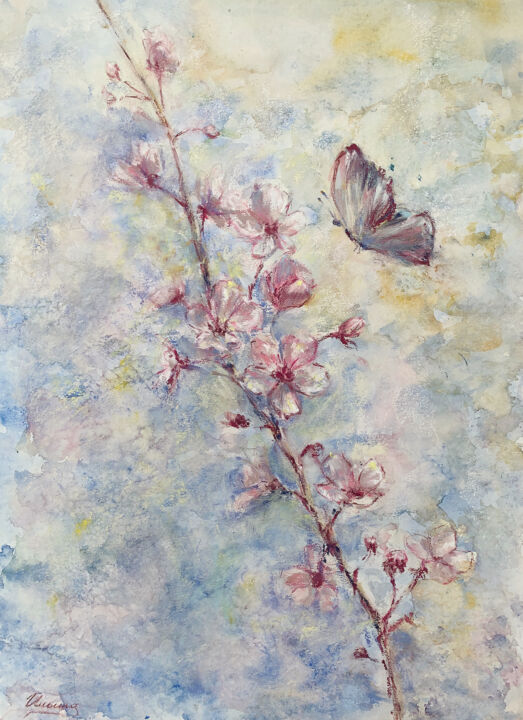 Painting titled "SPRING - butterfly,…" by Tatsiana Ilyina, Original Artwork, Pastel