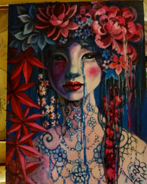 「Donna fiori colori」というタイトルの絵画 Tattooverarao Raoによって, オリジナルのアートワーク