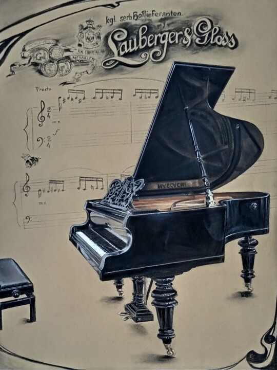 Painting titled "Grand piano Flight…" by Tatyana Lukanenko, Original Artwork, Pastel