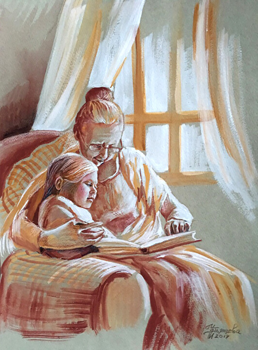 「"Old Wives' Tales"」というタイトルの描画 Tatyana Ustyantsevaによって, オリジナルのアートワーク, テンペラ