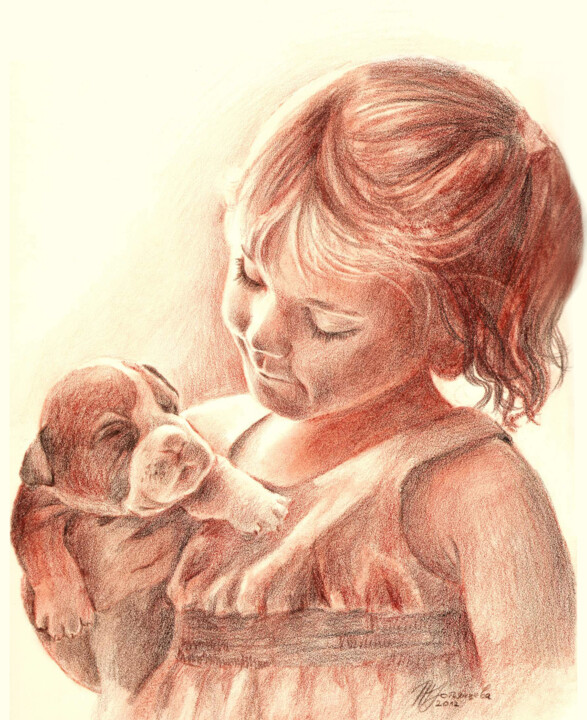 Dibujo titulada "Girl Portrait _ Por…" por Tatyana Ustyantseva, Obra de arte original, Conté