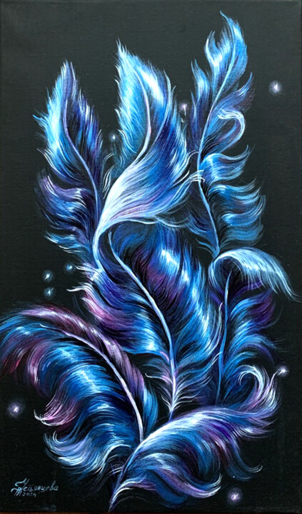 绘画 标题为“Blue feathers paint…” 由Tatyana Ustyantseva, 原创艺术品, 丙烯