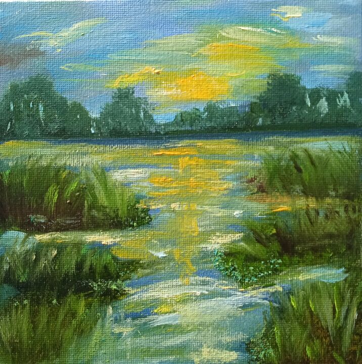 Pintura titulada "Sunset on the water" por Tatyana Zarembovskaya, Obra de arte original, Oleo