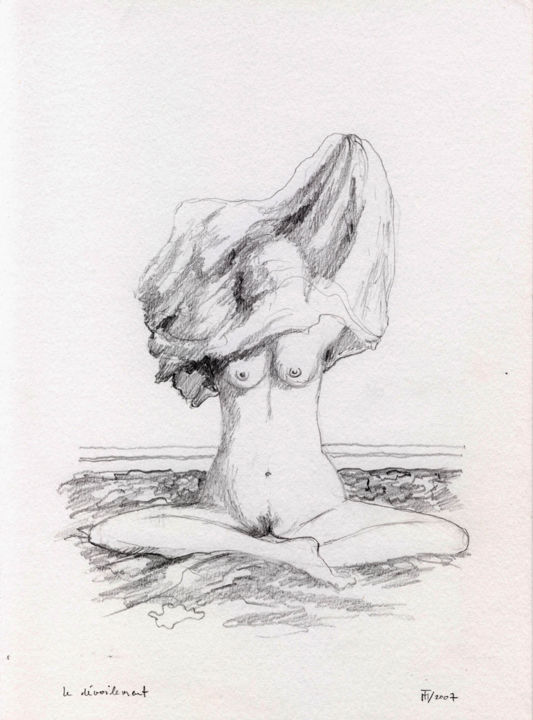 Dessin intitulée "Le dévoilement" par Michel Tava, Œuvre d'art originale, Crayon