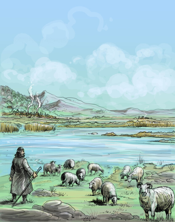 Arte digital titulada "A Shepherd" por Tayyar Özkan, Obra de arte original, Trabajo Digital 2D