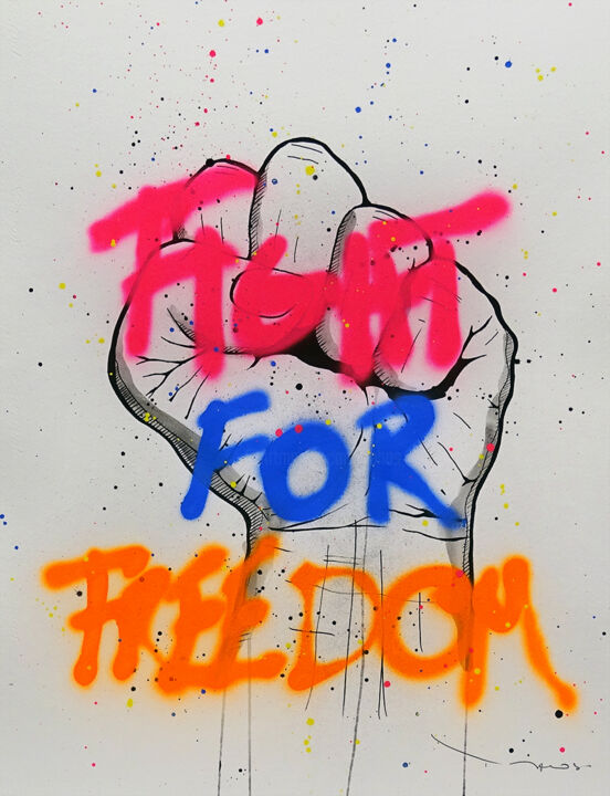 Painting titled "Tehos - Fight for f…" by Tehos, Original Artwork, Spray paint