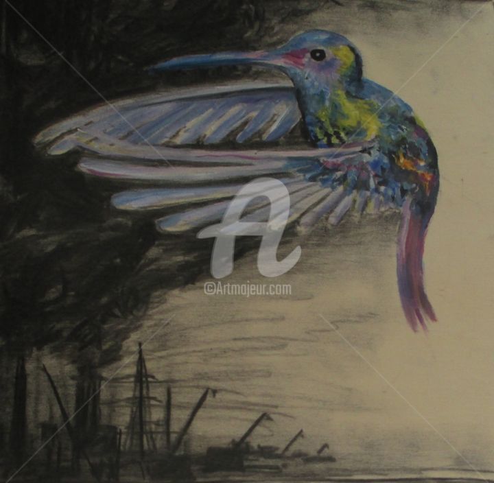 Dessin intitulée "Colibri" par Tehuia Avila, Œuvre d'art originale