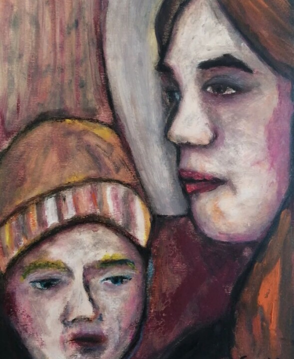 Картина под названием "Mother and son" - Teresa Lopes, Подлинное произведение искусства, Масло