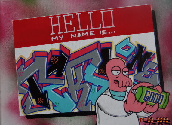 Картина под названием "HELLO MY NAME IS..." - Ters Graffiti - Street Art, Подлинное произведение искусства, Рисунок распылит…