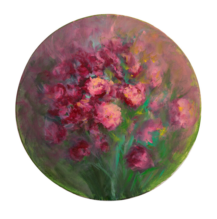 Painting titled "Pink Roses" by Tetiana Bilous, Original Artwork, Oil
