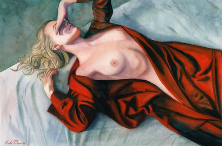 Painting titled "Female nude" by Tetiana Koda, Original Artwork, Watercolor