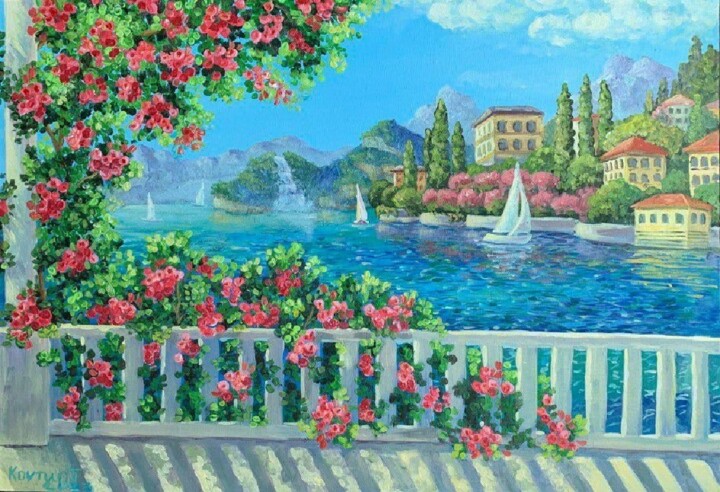 Painting titled "Summer day" by Tetiana Kovtun, Original Artwork, Acrylic Mounted on Wood Stretcher frame