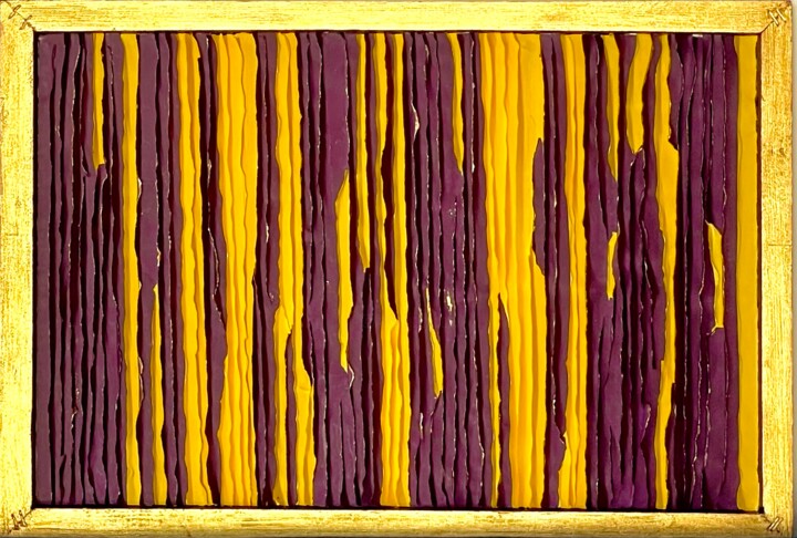 Collages titulada "Violet yellow panel" por Tetiana Sanzharovska, Obra de arte original, Cinta adhesiva