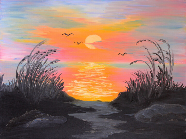 「Vibrant Coastal Sun…」というタイトルの絵画 Tetiana Surshko (SurshkoArt)によって, オリジナルのアートワーク, オイル