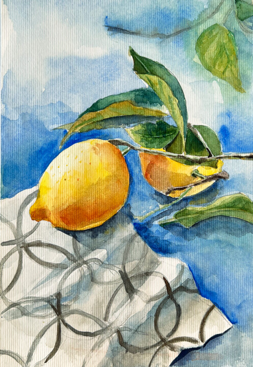 Pintura titulada "lemon" por Tetiana Zelinska, Obra de arte original, Acuarela