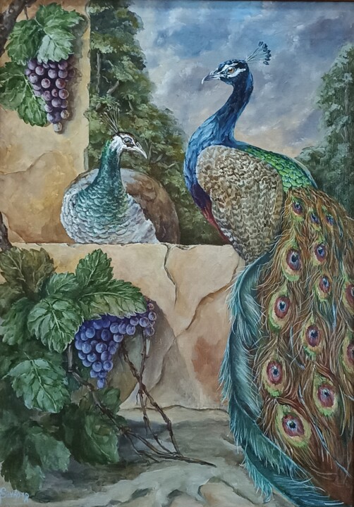 Peinture intitulée "Peacocks" par Tetyana Donets, Œuvre d'art originale, Huile