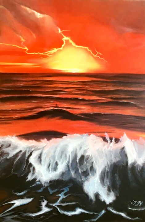 绘画 标题为“Flaming Sunset” 由Tetyana Hamilton, 原创艺术品, 油
