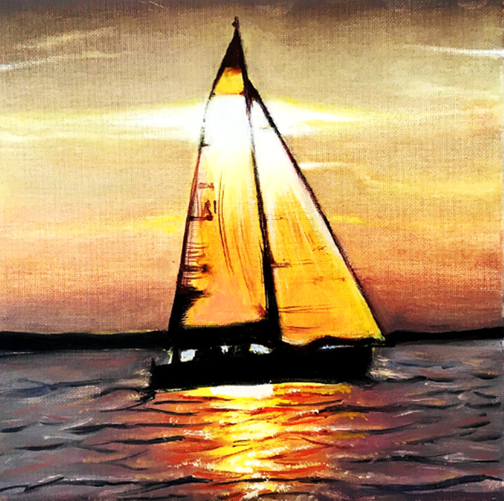 Картина под названием "Sailing at gold sun…" - Tetyana Hamilton, Подлинное произведение искусства, Масло